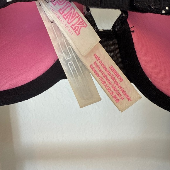 PINK‎ Victoria's Secret Daisy Floral Print Black Push Up Bra 32DD - Picture 4 of 4
